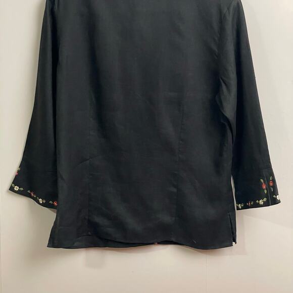 Vintage XL 100% linen coastal summer boho chic floral black Anne Carson button - Picture 7 of 7